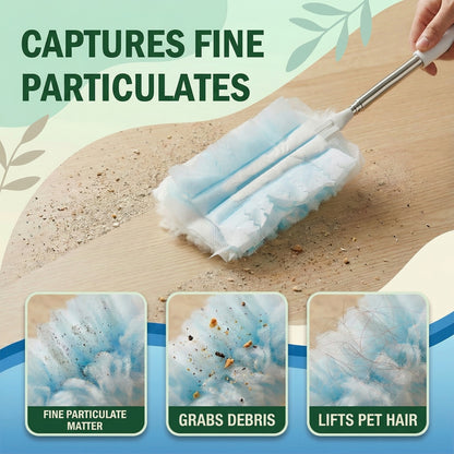 61-Count Disposable Duster Refills with 43" Extendable Handle - Layered Microfiber for Furniture, Blinds, Ceiling Fans & Hard-to-Reach Spaces