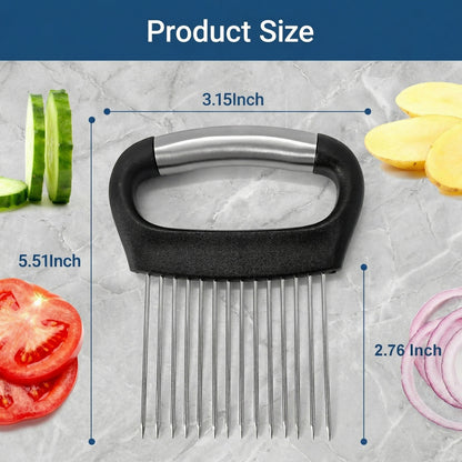 Stainless Steel Onion Slicing Holder - Kitchen Tool for Even Cuts on Potatoes, Tomatoes, Lemons & Round Vegetables, Secure-Grip Design