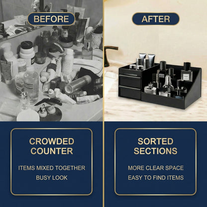 Cologne Organizer for Men, Cologne Stand with 2 Storage Drawers, Vanity Perfume Organizer for Bedroom Dresser, Countertop Display Case