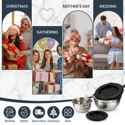 21-Piece Stainless Steel Mixing Bowl Set with Lids — 7 Nesting Sizes (0.7/1/1.5/2/2.5/3.5/4.2 QT ), Kitchen Gadgets Included, Secure-Fit Covers