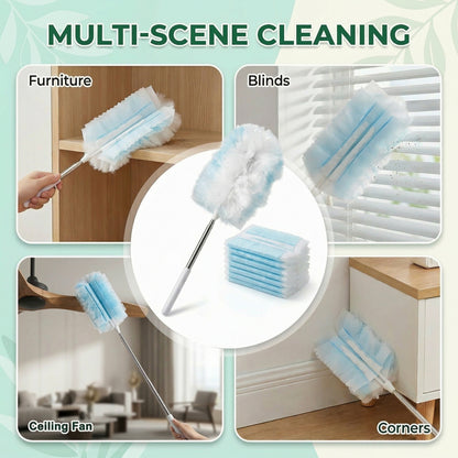 61-Count Disposable Duster Refills with 43" Extendable Handle - Layered Microfiber for Furniture, Blinds, Ceiling Fans & Hard-to-Reach Spaces