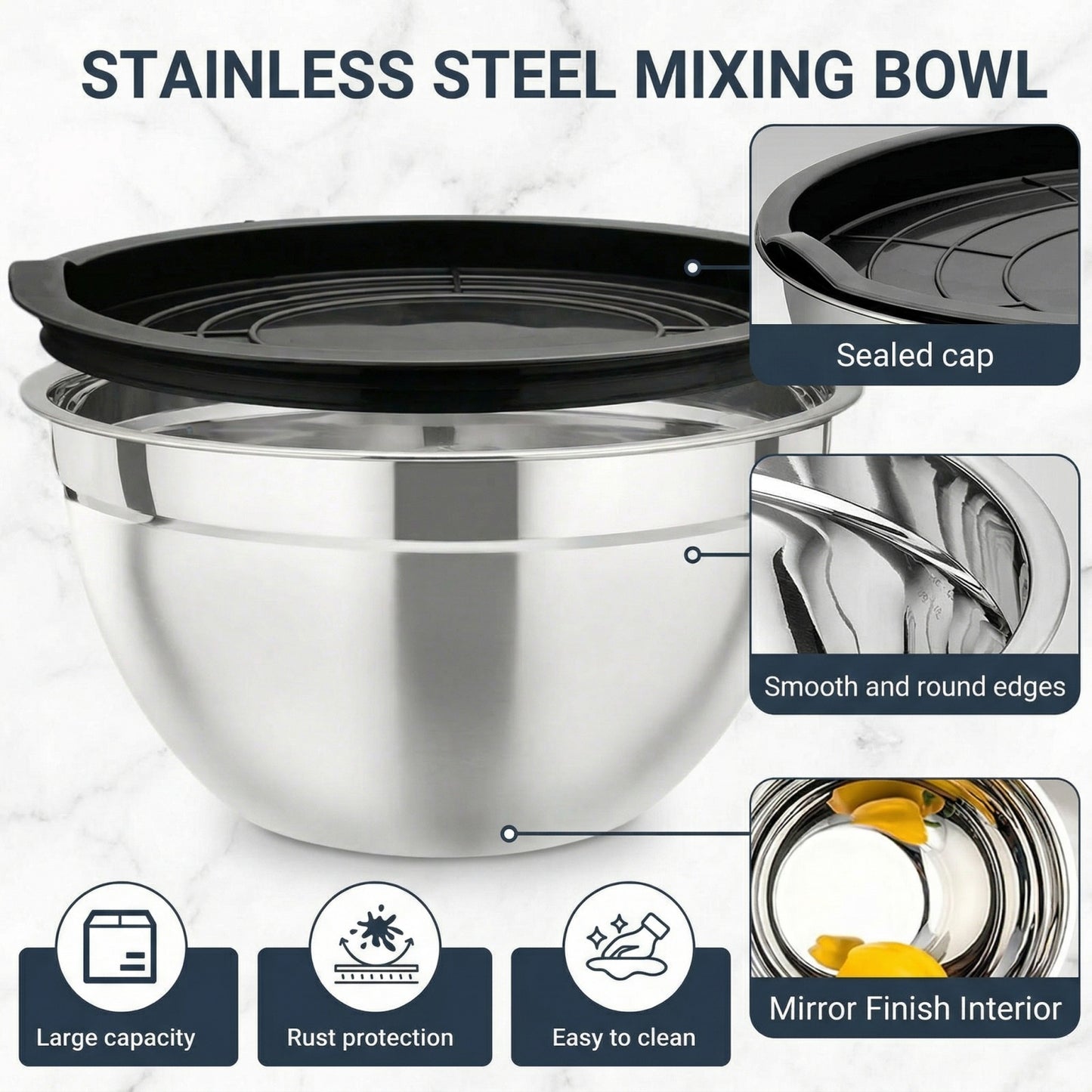 21-Piece Stainless Steel Mixing Bowl Set with Lids — 7 Nesting Sizes (0.7/1/1.5/2/2.5/3.5/4.2 QT ), Kitchen Gadgets Included, Secure-Fit Covers