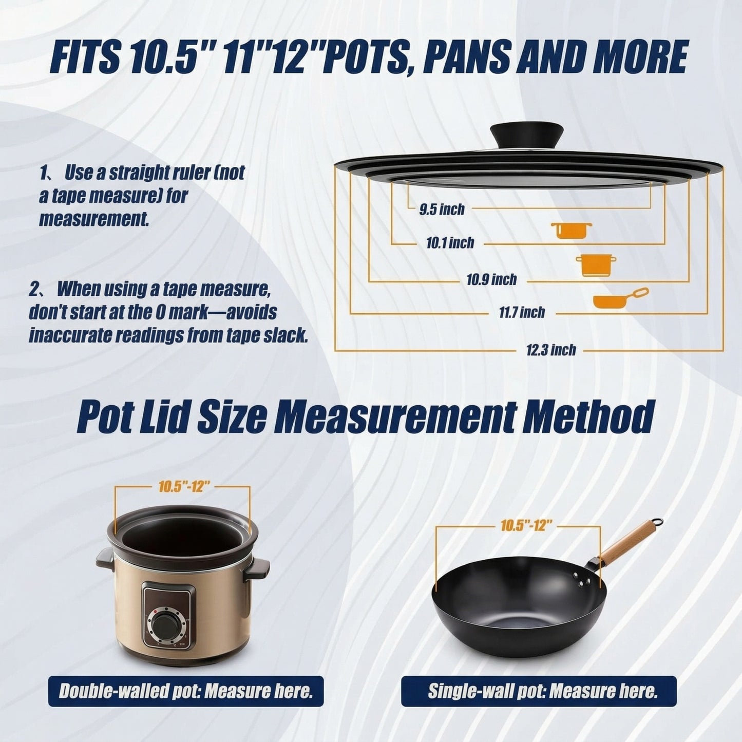 9.5-12 Inch Universal Pot Lid with Vertical Stand - Tempered Glass & Silicone Rim Fits Multiple Pan Sizes, Interchangeable Handle, Heat-Tolerant to 350°F