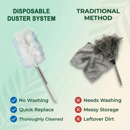 61-Count Disposable Duster Refills with 43" Extendable Handle - Layered Microfiber for Furniture, Blinds, Ceiling Fans & Hard-to-Reach Spaces
