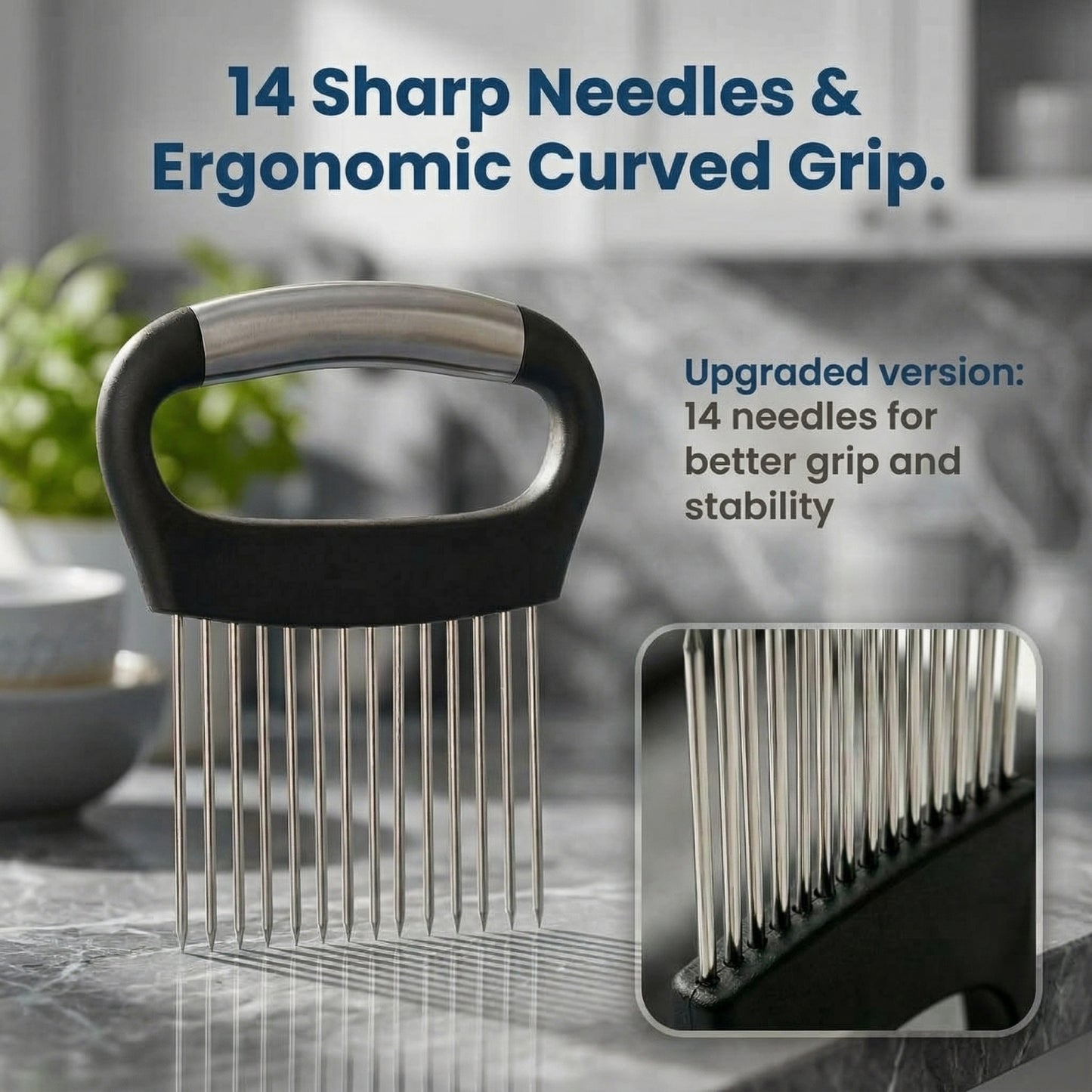 Stainless Steel Onion Slicing Holder - Kitchen Tool for Even Cuts on Potatoes, Tomatoes, Lemons & Round Vegetables, Secure-Grip Design