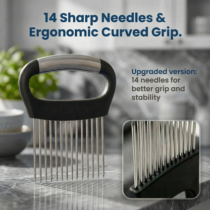 Stainless Steel Onion Slicing Holder - Kitchen Tool for Even Cuts on Potatoes, Tomatoes, Lemons & Round Vegetables, Secure-Grip Design