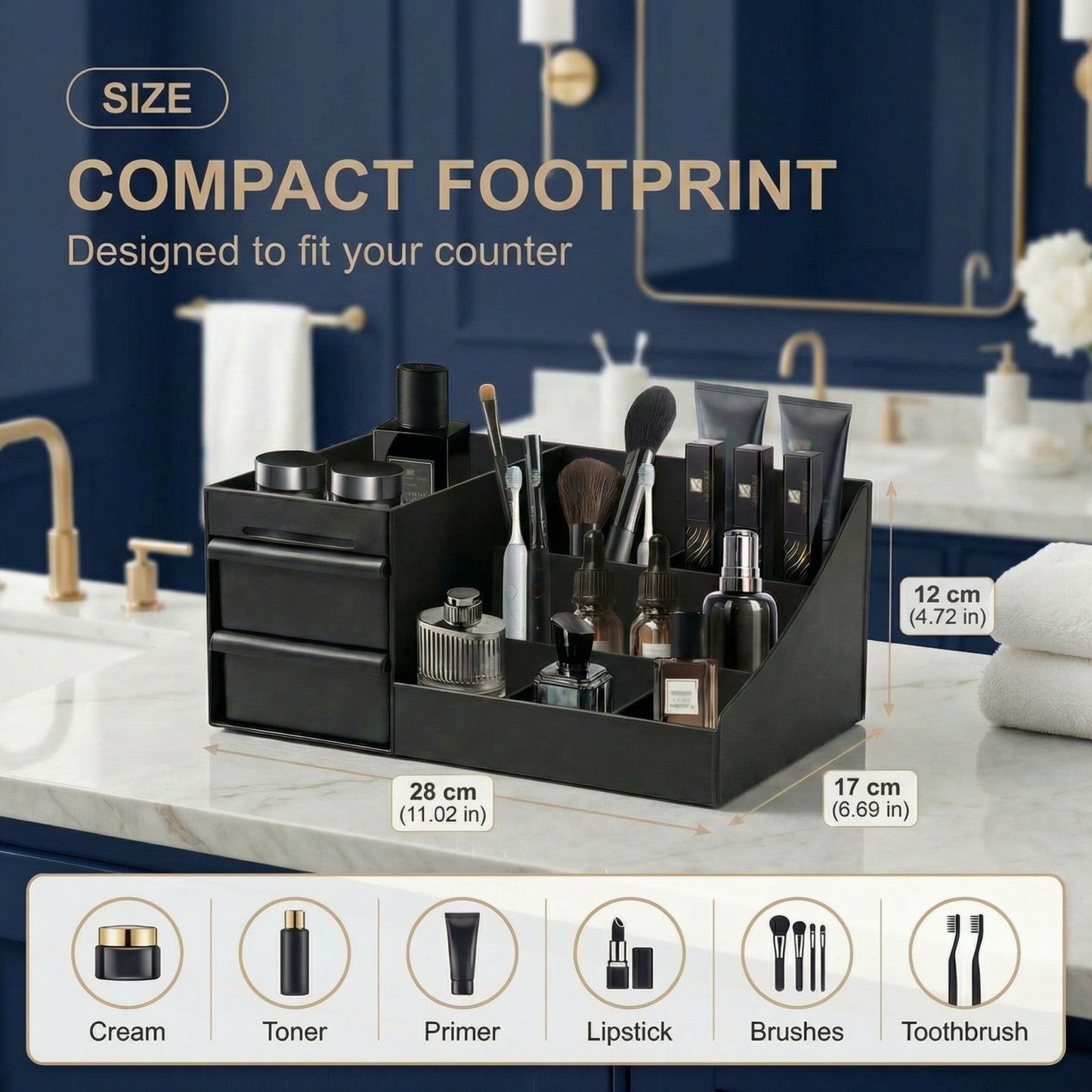 Cologne Organizer for Men, Cologne Stand with 2 Storage Drawers, Vanity Perfume Organizer for Bedroom Dresser, Countertop Display Case