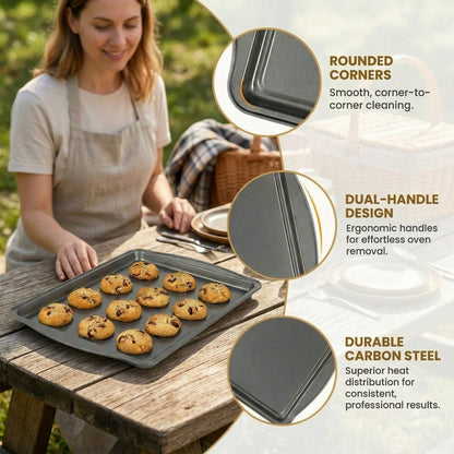 6-Piece Baking Sheet Set with Cooling Racks – 3 Nonstick Carbon Steel Trays (13/15/17 Inch) & 3 Stackable Wire Grids