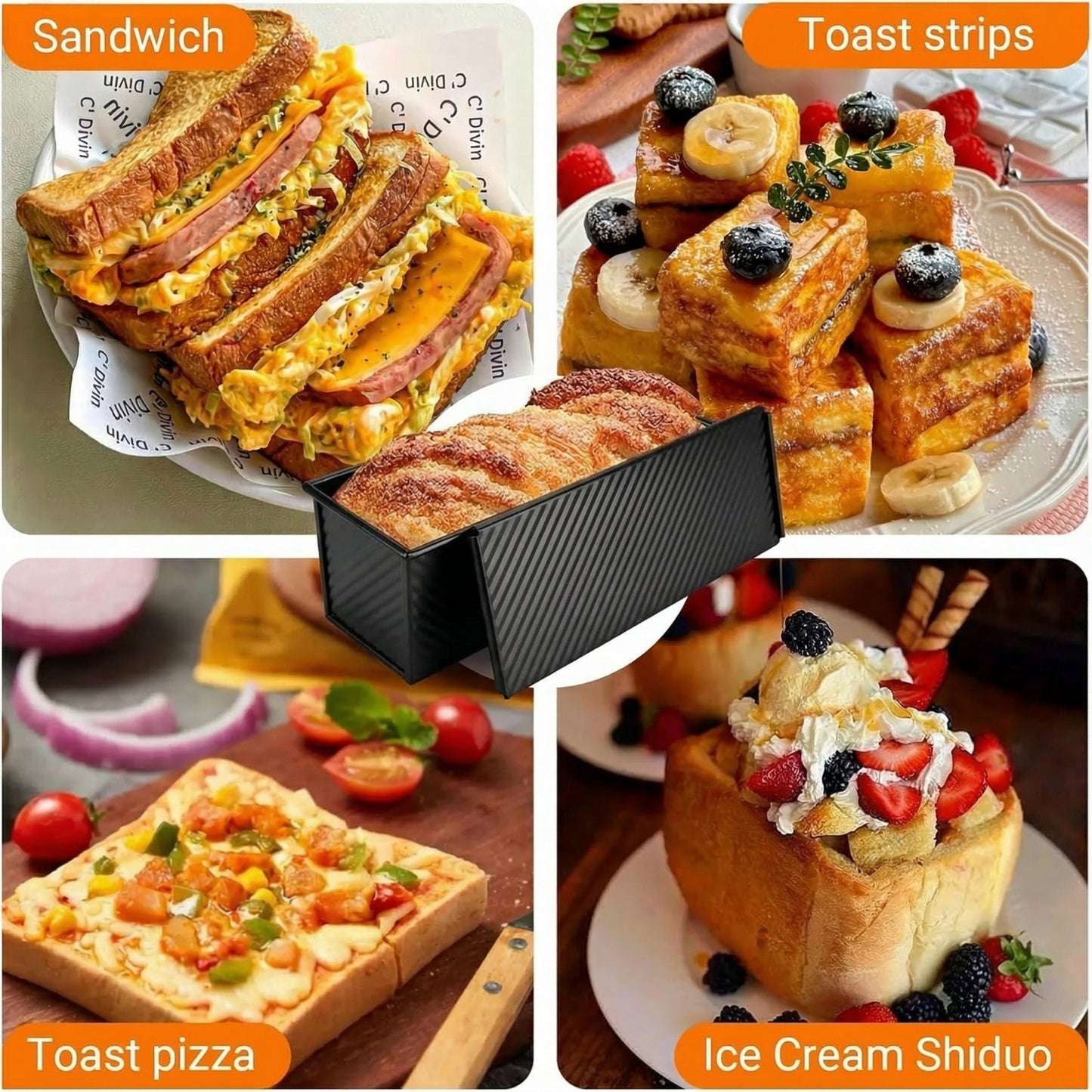 2.2lb Loaf Pan with Lid – 13x4 Inch Nonstick Carbon Steel, for Sandwich Bread & Sourdough, Black