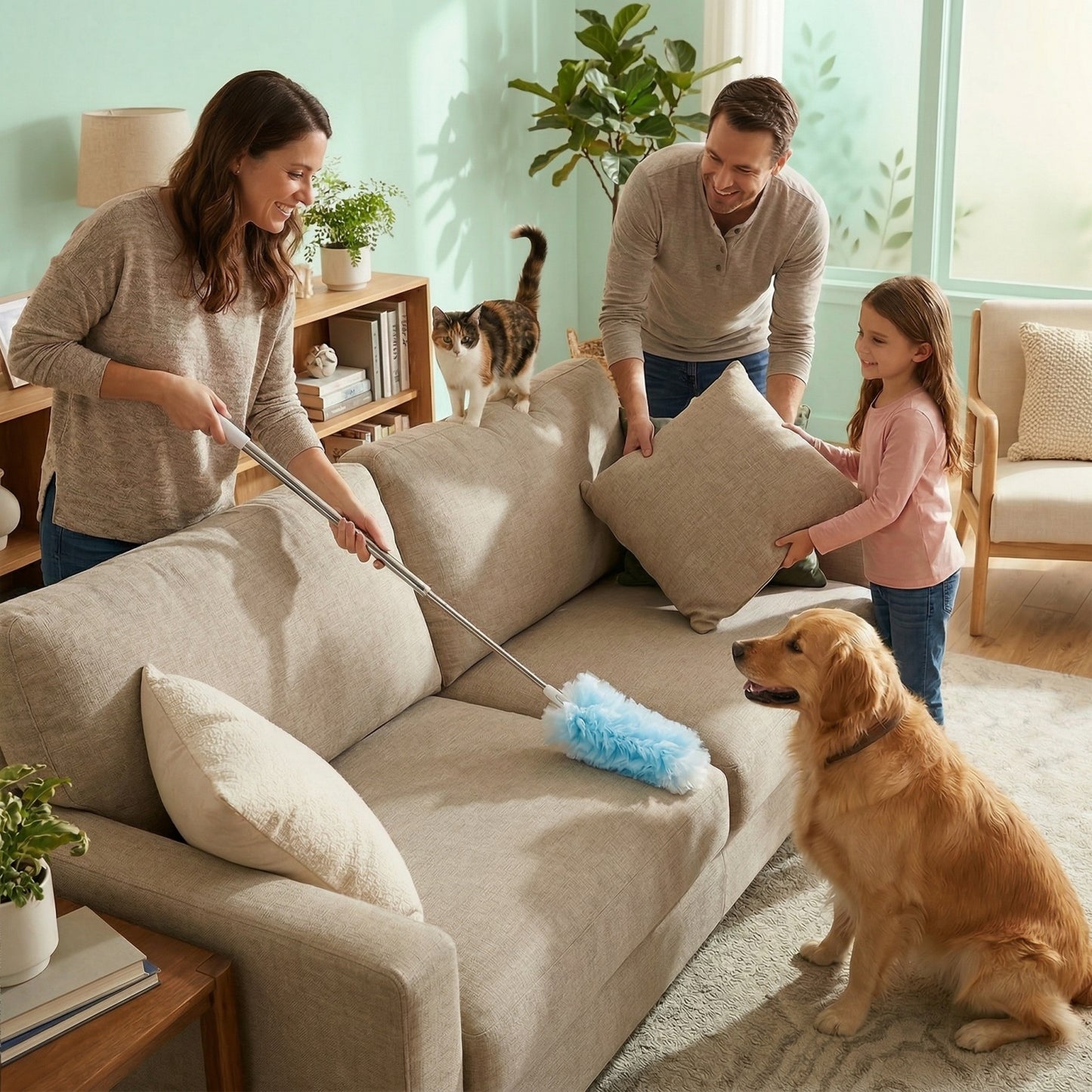 61-Count Disposable Duster Refills with 43" Extendable Handle - Layered Microfiber for Furniture, Blinds, Ceiling Fans & Hard-to-Reach Spaces