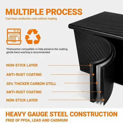 2.2lb Loaf Pan with Lid – 13x4 Inch Nonstick Carbon Steel, for Sandwich Bread & Sourdough, Black