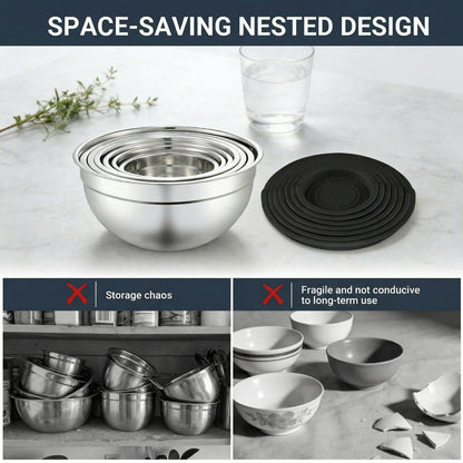 21-Piece Stainless Steel Mixing Bowl Set with Lids — 7 Nesting Sizes (0.7/1/1.5/2/2.5/3.5/4.2 QT ), Kitchen Gadgets Included, Secure-Fit Covers