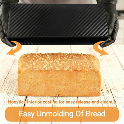 2.2lb Loaf Pan with Lid – 13x4 Inch Nonstick Carbon Steel, for Sandwich Bread & Sourdough, Black