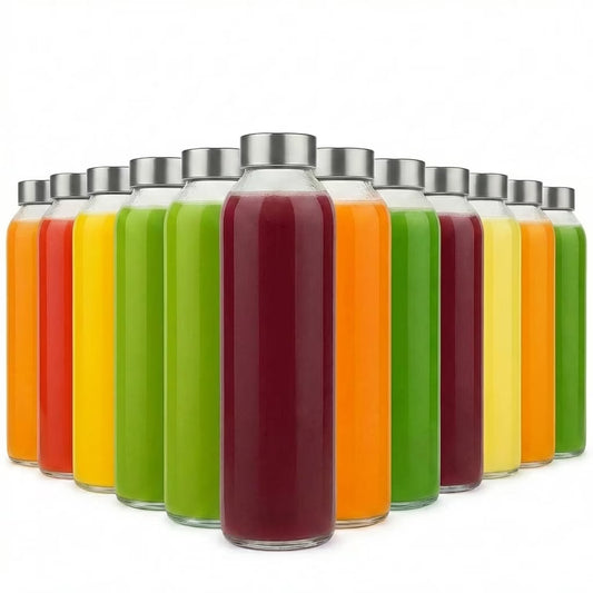 6 PCS 18oz Clear Glass Bottles with Lids,Airtight Glass Drinking Bottles with Leak-Resistant Caps & Anti-Slip Bottom,Reusable Leakproof Juice Bottles for Refrigerator