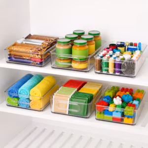 Pantry Organizers and Storage, Clear Plastic Storage Bins with Handles, Stackable Clear Organizer Bins for Pantry, Fridge Organizer Bins, Refrigerator Storage and Freezer Organizer Bins, Set of 6