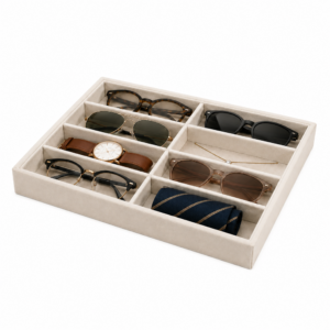 8-Slot Sunglass Organizer Tray, Beige Velvet Glasses Organizer for Drawer, Sunglasses Storage and Eyeglass Storage Display Holder for Jewelry, Dresser or Closet