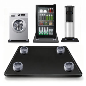 20" x 20" Mini Fridge Silicone Mat with 4 Base Raisers, Leak-Resistant Under Refrigerator Drip Tray & Floor Protector for Portable AC & Washing Machine, Black