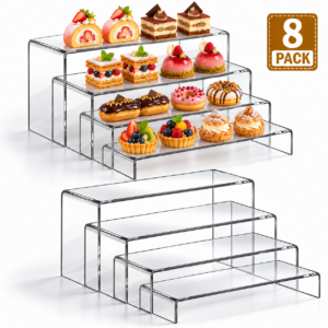 8 Pack Clear Acrylic Display Risers, 4 Sizes Acrylic Risers for Display for Collectibles, Vendor Events, Cupcakes and Cosmetics