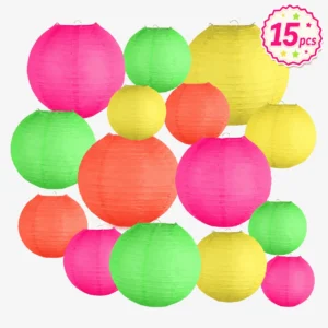 15 Pack Paper Lanterns, Round Hanging Paper Lantern Decorations in 6, 8 and 10 Inch Sizes for Wedding, Birthday Party and Home Decor (Multi-Color)