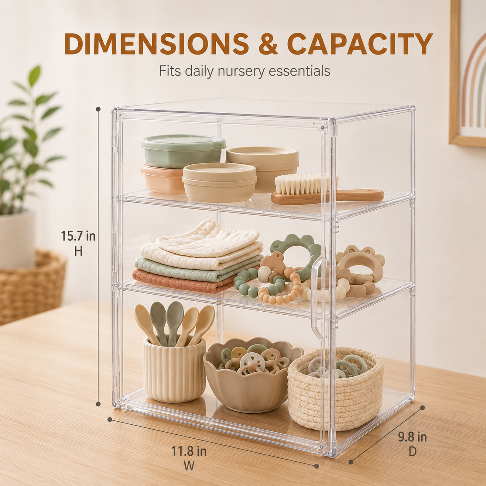 Clear Baby Bottle Storage Organizer, 3-Tier Acrylic Countertop Cabinet Organizer with Adjustable Shelves, Removable Dividers and Magnetic Door - Image 2