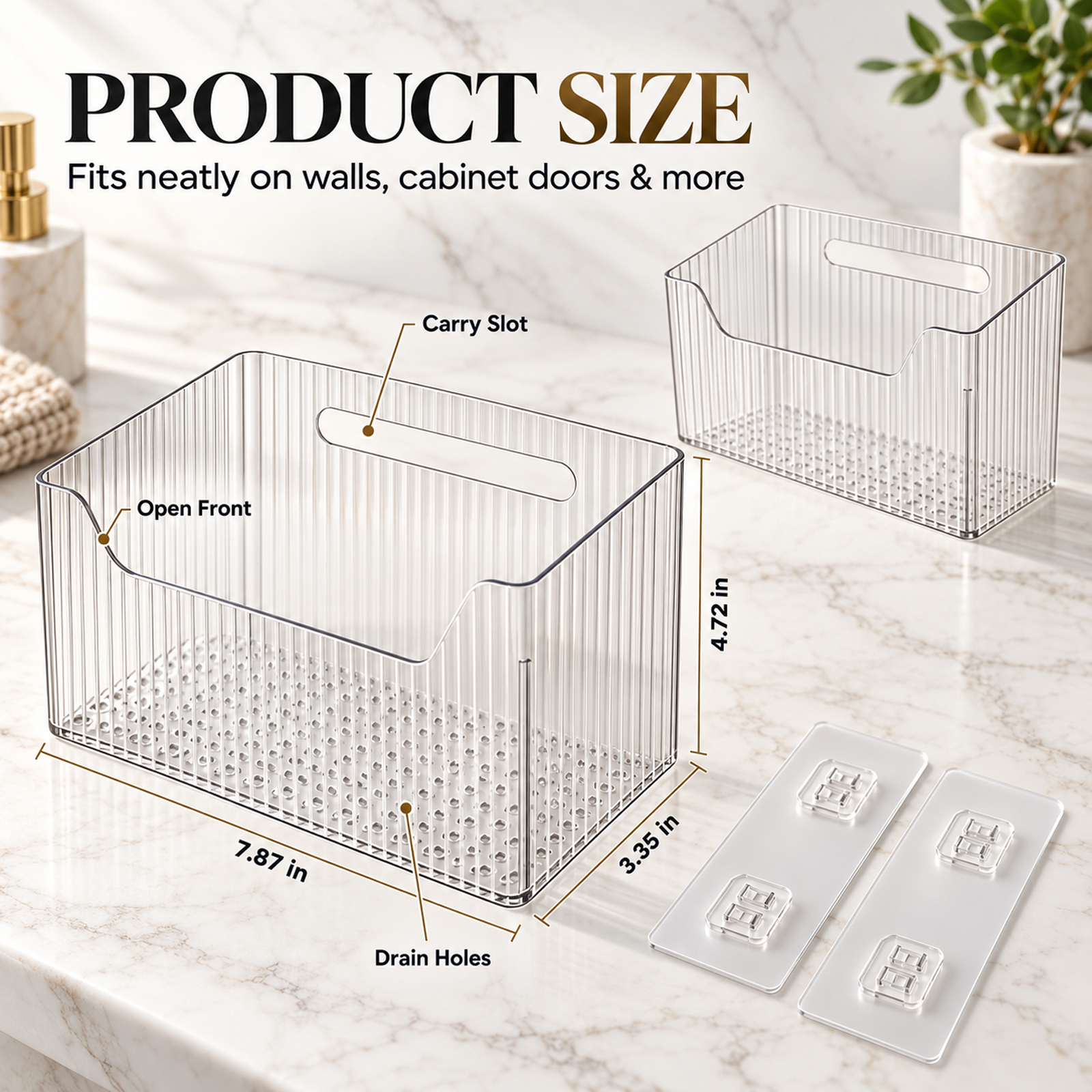 2 Pack Adhesive Cabinet Door Organizer, Clear Wall Shower Caddy Storage Basket for Bathroom Kitchen and Home Organization - Image 2