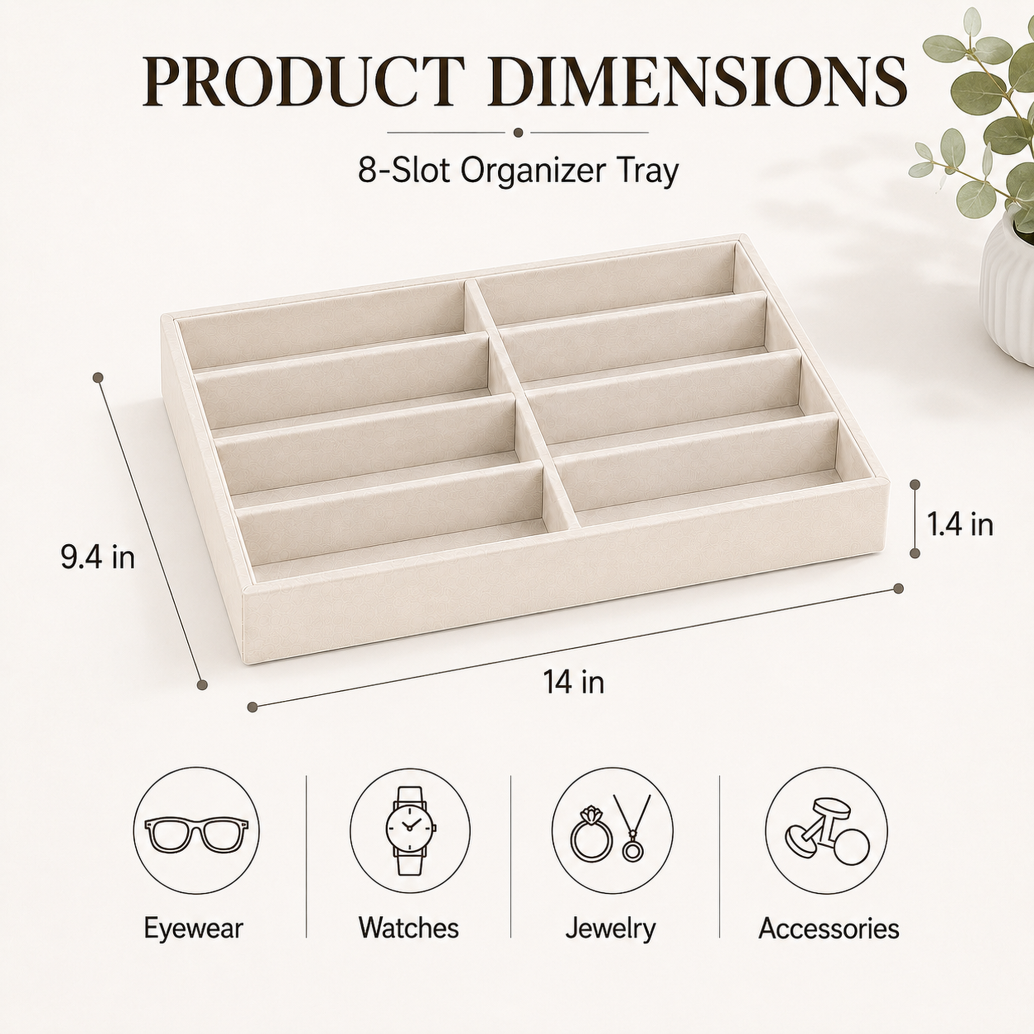 8-Slot Sunglass Organizer Tray, Beige Velvet Glasses Organizer for Drawer, Sunglasses Storage and Eyeglass Storage Display Holder for Jewelry, Dresser or Closet - Image 5