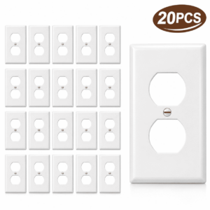 20 Pack Duplex Outlet Wall Plate Covers, 1-Gang Standard Size Electrical Outlet Covers, White Polycarbonate Receptacle Wall Plates with Matching Screws for Duplex Outlets