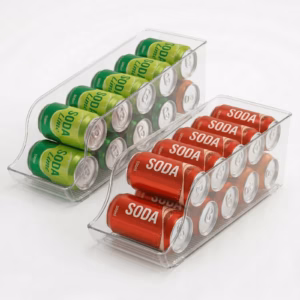 2-Pack Clear Soda Can Organizer, Plastic Beverage Dispenser Rack for Kitchen Cabinets, Drink Holder Bins for Refrigerator Organizers and Storage