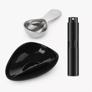 Ceramic Coffee Bean Dosing Cup Set with 8ml Sprayer and Stainless Steel Measuring Spoon, 25g Espresso Dosing Cup, Black, 3-Piece