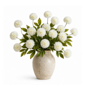 6 Pcs 27-Inch Faux Flowers for Vase, Cream Silk Pompon Mum Stems with 24 Flower Heads, Bendable Stems, Flowers for Vase Centerpieces, Weddings & DIY Decor