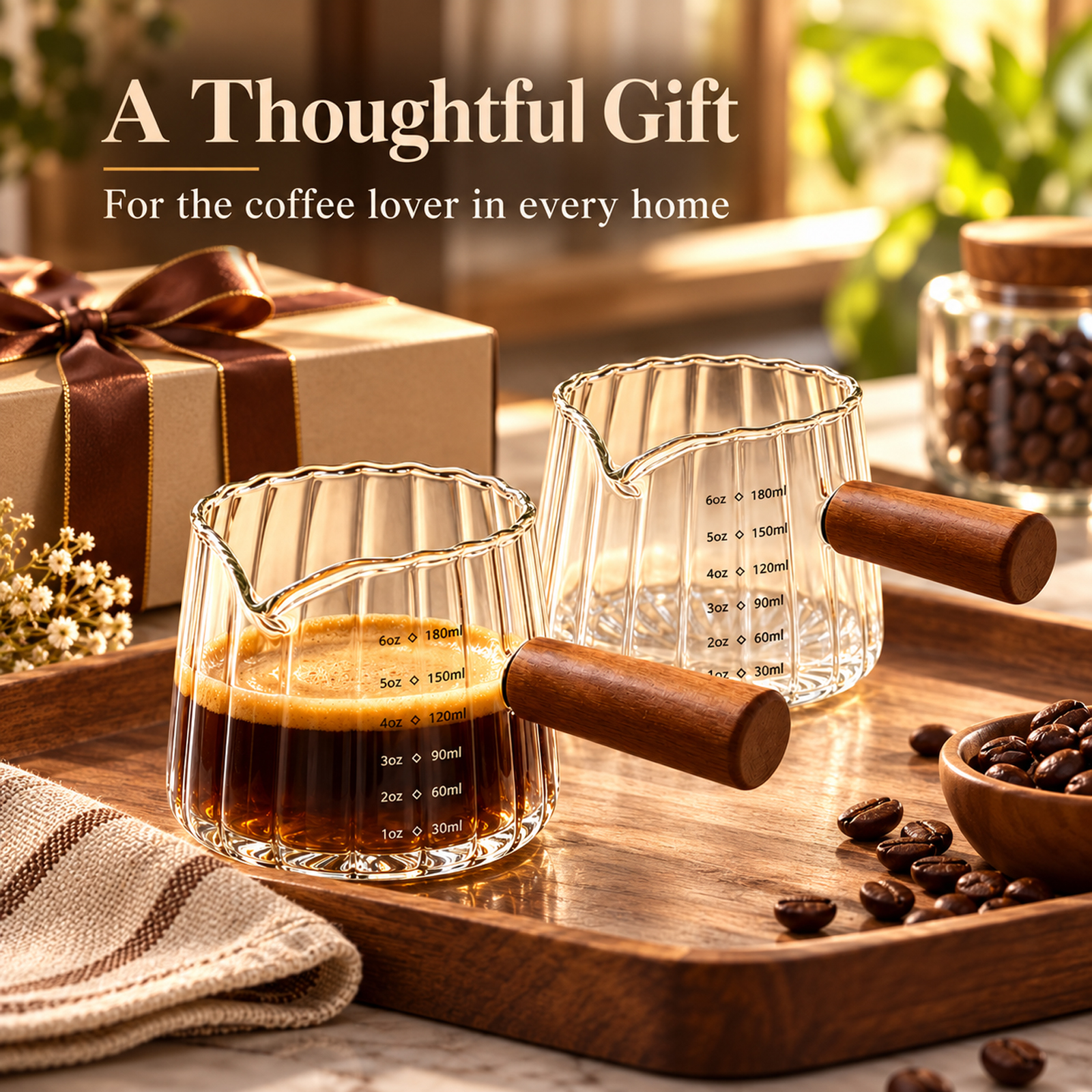 2 Pack Espresso Measuring Cup 6 Oz, Glass Espresso Cup with Wood Handle, Espresso Shot Glass for Coffee Milk Tea, Glass Measuring Cup Milk Frothing Cup for Barista Serving - Image 6
