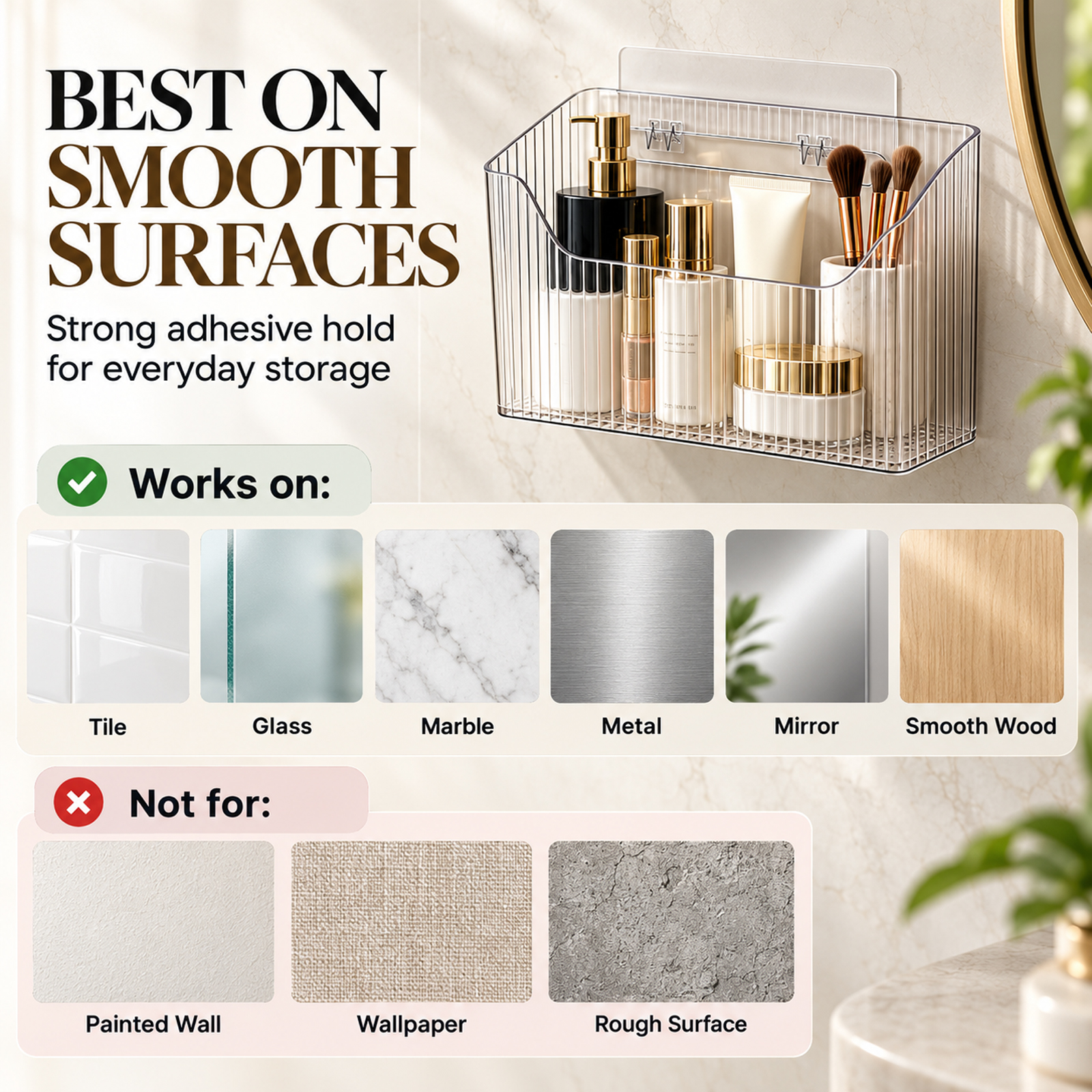 2 Pack Adhesive Cabinet Door Organizer, Clear Wall Shower Caddy Storage Basket for Bathroom Kitchen and Home Organization - Image 5