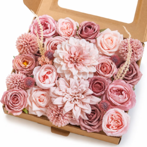 Pink Artificial Flowers DIY Combo Box, Blush and Dusty Pink Silk, Faux Flowers with 8-Inch Flexible Wire Stems for Wedding Bouquets and Centerpieces