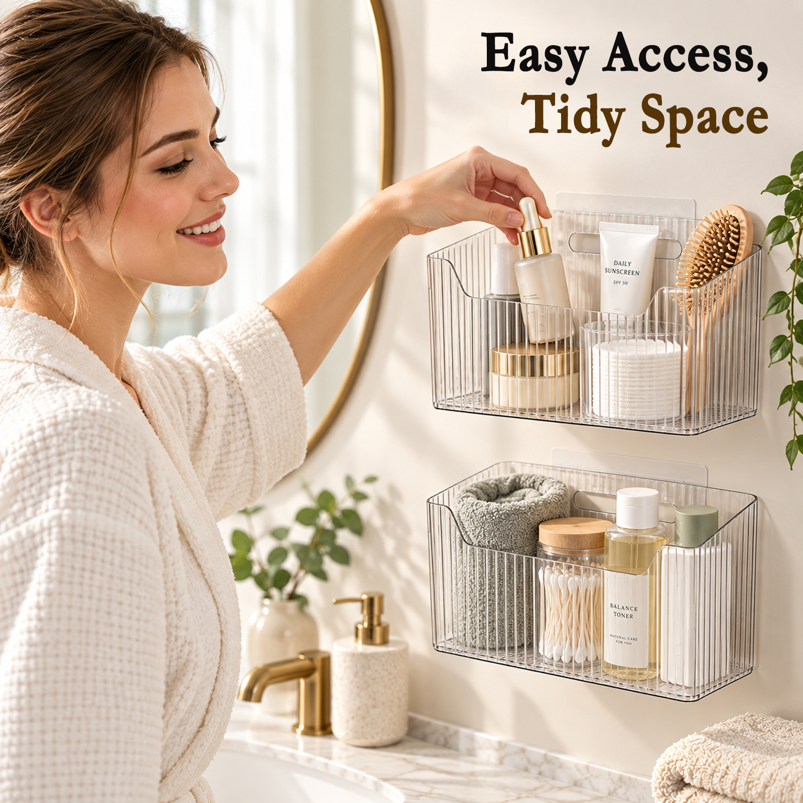 2 Pack Adhesive Cabinet Door Organizer, Clear Wall Shower Caddy Storage Basket for Bathroom Kitchen and Home Organization - Image 7