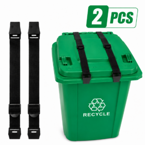 2 Pack Animal-Resistant Trash Can Locks with Double Metal Claws, Adjustable Strap Garbage Can Locks for 28-96 Gallon Outdoor Bins, Bear Proof Trash Can Lock Style Lid Security Straps, Black