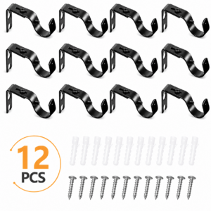 12 Pack Adjustable Curtain Rod Brackets, Black Iron Curtain Rod Holders and Curtain Rod Hangers for 1 Inch Rods, Wall Mount Brackets for Curtain Rods, Curtain Rod Support Hardware