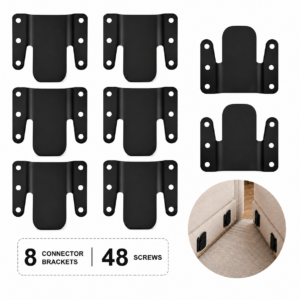 Sectional Couch Connectors, 4 Sets 8 Pieces Black Metal Sofa Connector Brackets with Screws, Interlocking Furniture Hardware for Modular Sectional Sofas