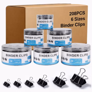 208-Pack Binder Clips, 6 Assorted Sizes Metal Paper Clips with Storage Boxes for Office & Home Organization